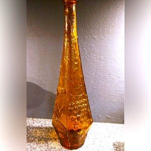 Retro Amber Glass Vase With Grapes & Leaves